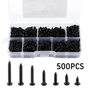 500pcs M3 Screws Black Self Tapping Screws Pan Head Cross Self Drilling Wood Screw Assortment Kit 6/8/10/12/16/18/20mm Carbon