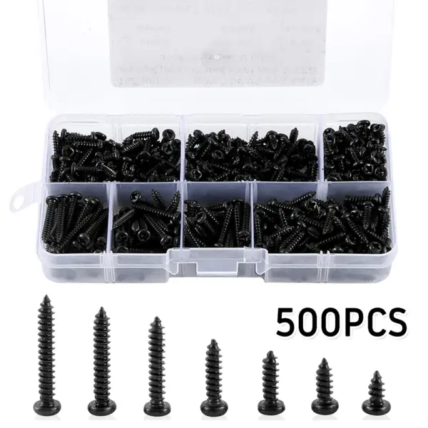 500pcs M3 Screws Black Self Tapping Screws Pan Head Cross Self Drilling Wood Screw Assortment Kit 6/8/10/12/16/18/20mm Carbon