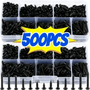 500pcs M3 Screws Black Self Screws Pan Head Cross Self Drilling Wood Screw Assortment Kit 6/8/10/12/16/18/20mm