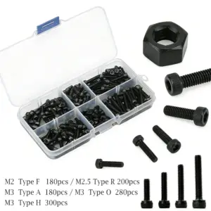 180-300pcs M2-M3 12.9 Hex Head Bolts, Black Carbon Steel Metric Screws, High Strength Machine Screw Assortment for DIY