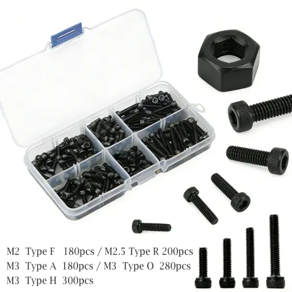 180-300pcs M2-M3 12.9 Hex Head Bolts, Black Carbon Steel Metric Screws, High Strength Machine Screw Assortment for DIY