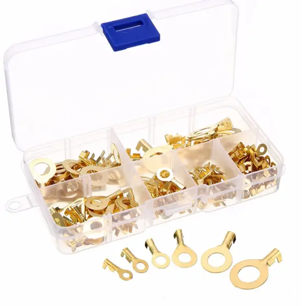 150PCS Brass Ring Cable Lug Kit M3-M10 6 Sizes Bare Terminal Connectors For Auto Marine Electrical Wiring With Storage Box