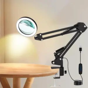 10X Magnifying Glass with 3 Color Modes LED Lighted Desk Lamp with Metal Clamp Flexible Gooseneck Magnifier for Reading Nail Art