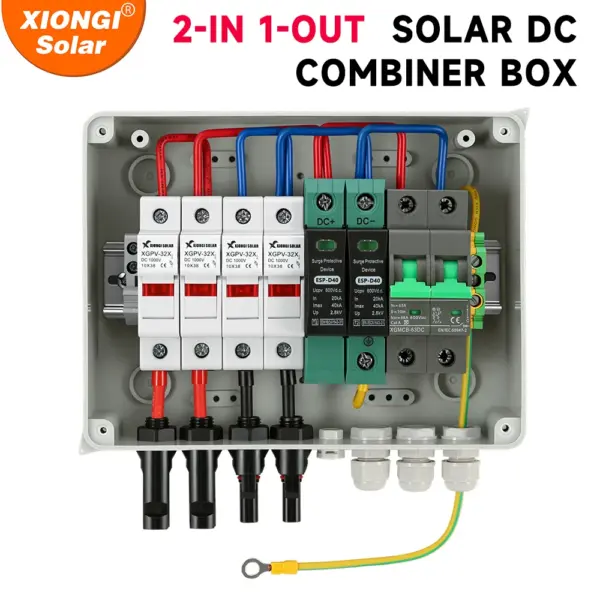 Solar photovoltaic PV Combiner Box With Ground Wire Lightning Protection 2 in 1 out DC 600V Fuse MCB SPD Waterproof Box IP65