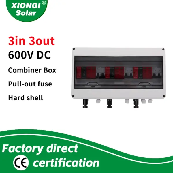 600V Solar DC PV Combiner Box,3 String With Lightning Arrester,3 input 3 out 15A Rated Current Fuse,63A MCB,SPD,IP65 Waterproof