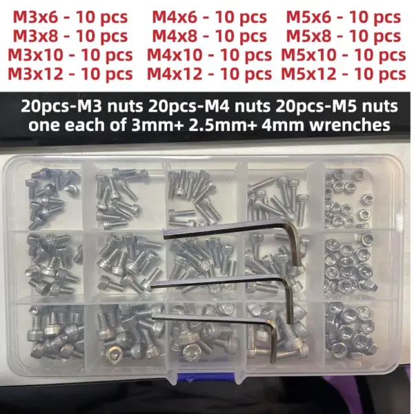 180pcs 304 Stainless Steel Hex Socket Cap Screws Bolts Nuts Assortment Kit  M3M4M5 for Furniture & Machinery Fastning