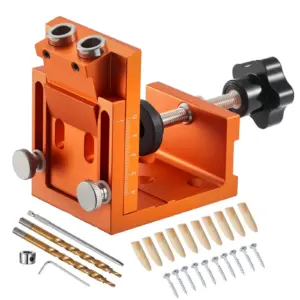 Pocket Hole Jig Kit, 0.47 to 1.89 in Adjustable, Jig Pocket Hole System with Step Drill, Hex Wrench, Drill Stop Ring, Square