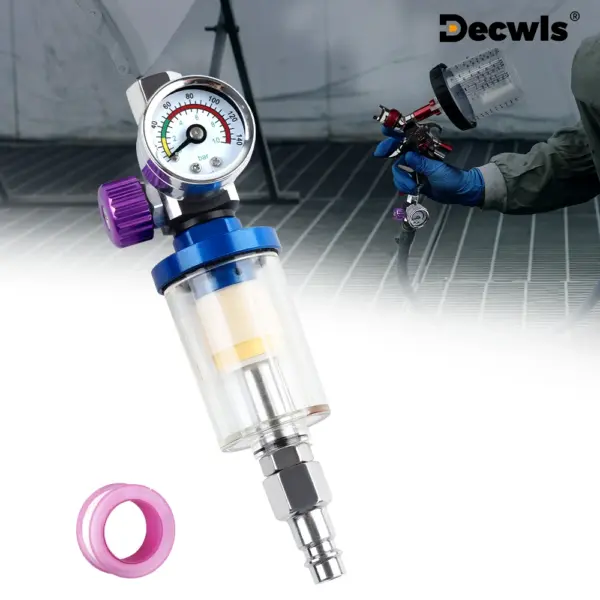 Spray Gun Oil/Water Separator, Air Filter/Pressure Regulator, Household Air Compressor Regulator With EU Adapter, 1/4'' Thread