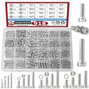 304 Stainless 918pcs Nuts and Bolts Assortment Kit - M2, M3, M4, M5 Hex Head  Steel Bolts, Nuts, Flat Washers, and More