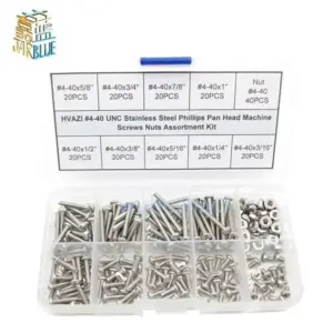 220pcs #4-40 UNC Stainless Steel Phillips Pan Head Machine Screws Nuts Assortment Kit