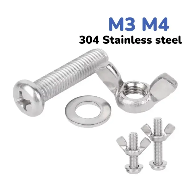 304 Stainless steel M3 M4 Cross Round Head with Butterfly Nut washer Screw Combination set Hand-tightened Bolt