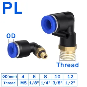 20pcs PL Elbow Pneumatic Fitting 1/4 3/8 1/2 1/8 BSP Male Thread Air Quick Connector L Shape Push In Hose OD 6mm 8mm 10mm 12mm