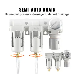 Air Compressor Filter 3/8" NPT Double Stage Semi-Auto Oil Water Separator Drain Air Drying System Pneumatic Air Regulator