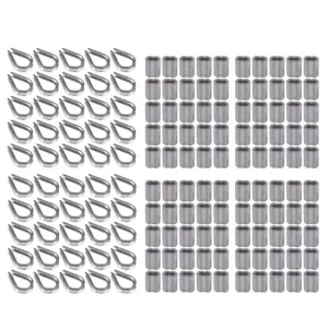 Y50A-Cable Ferrule 100Pcs 1/8Inch Crimping Loop Sleeve Crimps 50Pcs M3 Stainless Steel Thimble Rigging For Wire Rope Cable