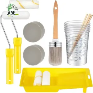 A05E-18 Pieces Paint Brush And Roller Set,Painting Supplies For Cabinet Furniture,With Sponge,Tray Liner,Cup And Mixing Stick