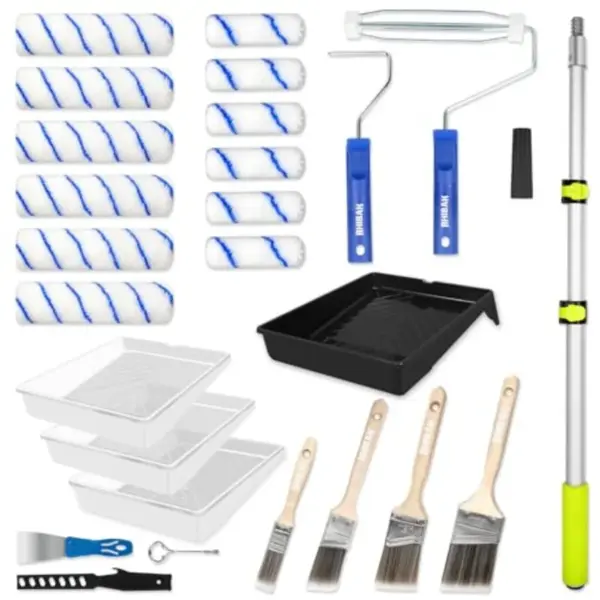 Paint Roller Kit with Extension Pole 27 Piece Set for Professional Home and Commercial Painting Includes Adjustable 2 to 4 Ft E