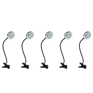TFTP-48 LED Desk Lamp Clip With 5X Magnifying Glass Light 360° Adjustable 3 Modes LED Desk Light For Bed Desk Work Crafts-5PC