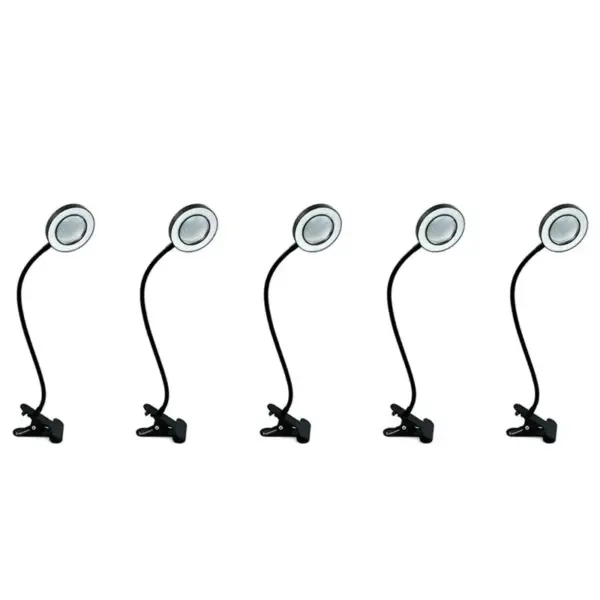 TFTP-48 LED Desk Lamp Clip With 5X Magnifying Glass Light 360° Adjustable 3 Modes LED Desk Light For Bed Desk Work Crafts-5PC