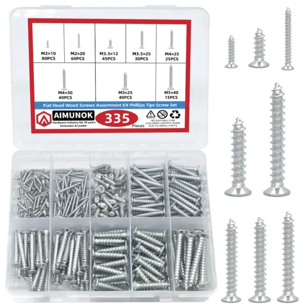 119/335pcs Flat Head Wood Screws Assortment Kit Phillips Tips Screw Set Cross recessed countersunk Flat head tapping screws