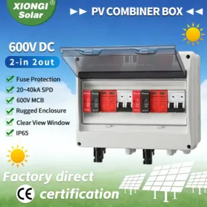 HT 2 in 2 out DC 600V Solar photovoltaic PV Combiner Box With Lightning Protection 20A Fuse MCB SPD Waterproof IP65 Distribution