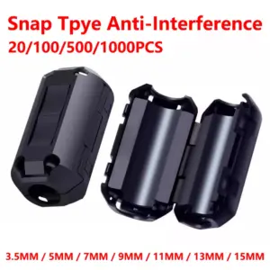 20PCS 3.5/5/7/9/13mm Ring Core Ferrite Bead Clamp Choke Coil EMI RFI Noise Filter Clip Snap Cable for Black Magnetic Snap-on