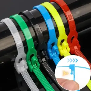 [E] 100PCS Detachable Cable Ties Colored Plastics Reusable Cable Ties Nylon Loop Wrap Zip Ttype Cable Tie Wire Bandage Tie