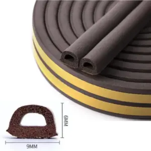 5/10M D-Shape Door Weather Seal Strip Gap Filler Soundproof Windbreak Rubber Foam Self-Adhesive Door Window Sealing Strip