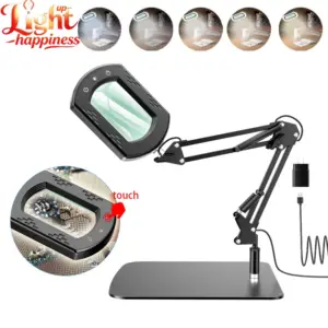 2 In 1 New Led Light10x Magnifier With Stand Real Glass Lens 5 Color Modes Stepless Dimming Desk Lamp For Precision Work​​