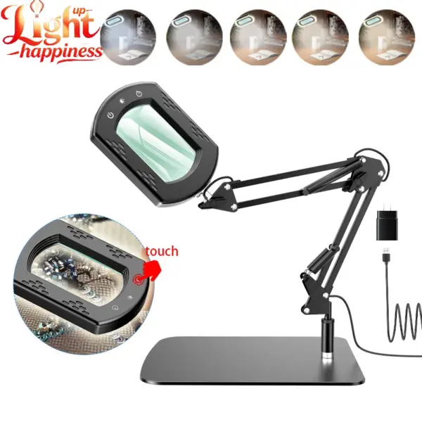 2 In 1 New Led Light10x Magnifier With Stand Real Glass Lens 5 Color Modes Stepless Dimming Desk Lamp For Precision Work​​