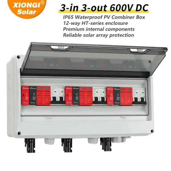3 input 3 out  Full Copper Wire Solar PV Combiner Box With Lightning Protection DC 600V Fuse MCB SPD Waterproof 3 string Box