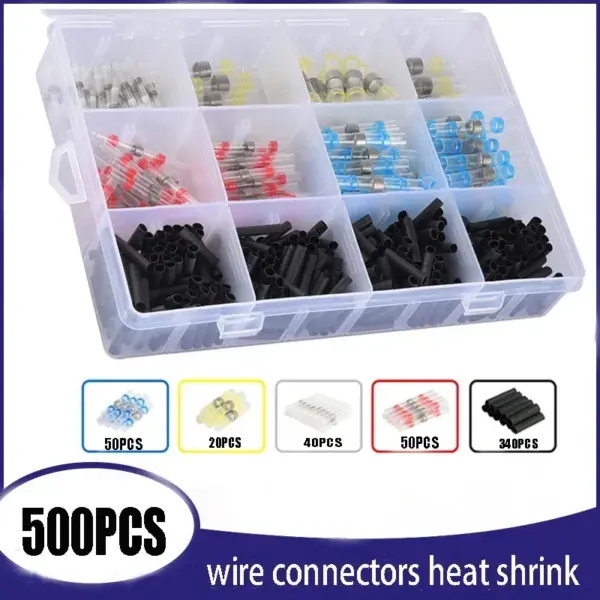 500pcs Heat Shrink Wire Connectors Kit Waterproof Solder Seal Butt Splices for Electrical Wiring Insulated Terminals
