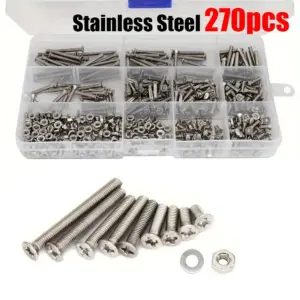 270piece set of M3 stainless steel Phillips head screws and nuts, multi-purpose fasteners, for DIY projects and furniture repair