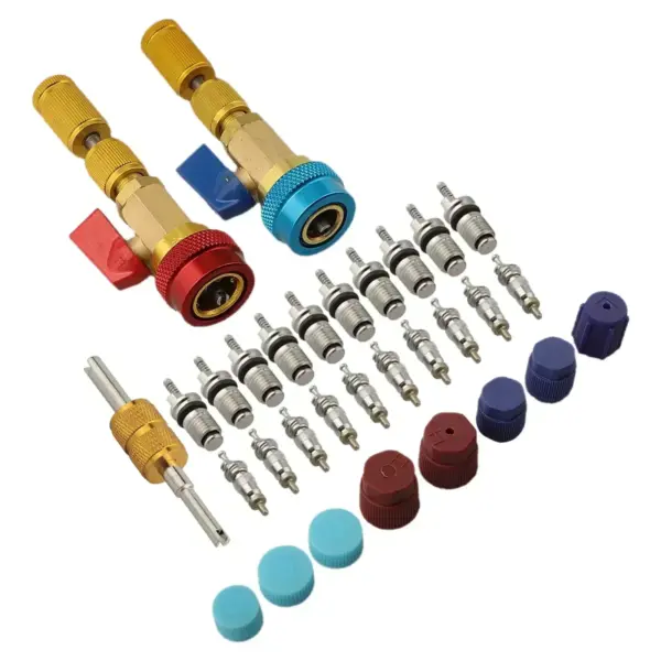 Vehicle HVAC Tool for R134A Valve Core Quick Removal and Installation with High and Low Pressure Valve Couplers