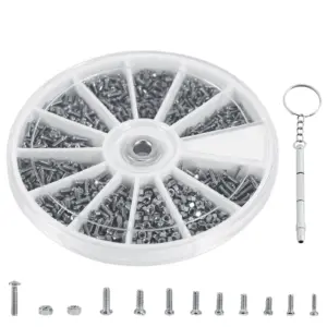1000Pcs Micro Screws Nuts Assortment Kit Stainless Steel M1-M1.6 3-in-1 Screwdriver for Eyeglass Watch Repair