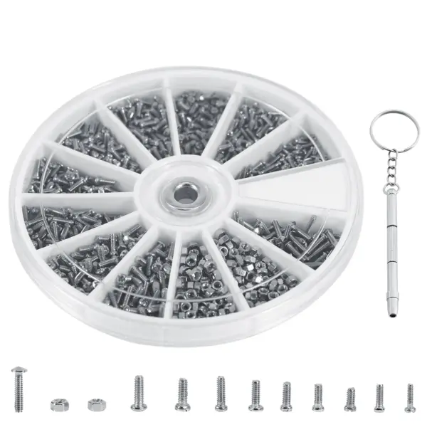 1000Pcs Micro Screws Nuts Assortment Kit Stainless Steel M1-M1.6 3-in-1 Screwdriver for Eyeglass Watch Repair