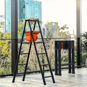 Industrial Aluminium Alloy Telescopic Ladder With Tool Tray Folding Combo Design For Apartment
