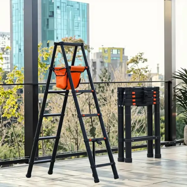 Industrial Aluminium Alloy Telescopic Ladder With Tool Tray Folding Combo Design For Apartment