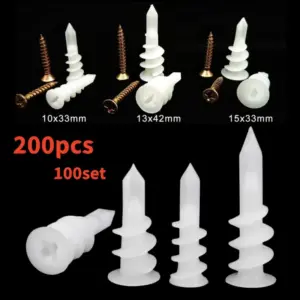 100Sets Plastic Nylon Plasterboard Drywall Anchor Hollow Wall Self-drilling Wall Plug with Tapping Screw Drywall Bolt