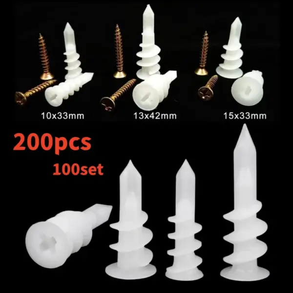 100Sets Plastic Nylon Plasterboard Drywall Anchor Hollow Wall Self-drilling Wall Plug with Tapping Screw Drywall Bolt