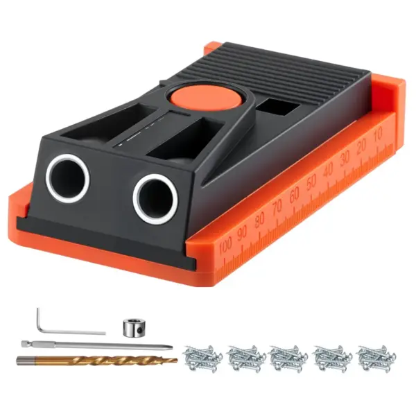 Pocket Hole Jig Kit, 1/2 to 1-1/2 in Adjustable, Mini Jig Pocket Hole System with Step Drill, Hex Wrench, Drill Stop Ring,