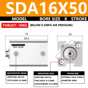 ABILKEEN SDA16X50 SDA Series Thin Air Cylinder 16MM Female Thread Bore X 50MM Stroke Double Acting Pneumatic Compact Cylinder