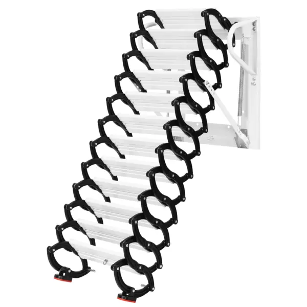 12 Steps Pull Down Attics Ladder Up To 600lbs Pull Down System Attic Stairs with Anti-Slip Steps 11.2ft for Home Indoor Outdoor