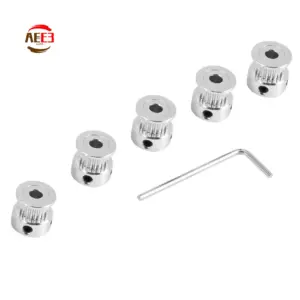 AEE3-5PCS Aluminum GT2 Timing Belt Pulley 20 Teeth Bore 5Mm Width 6Mm And Wrench For Reprap 3D Printer Prusa I3
