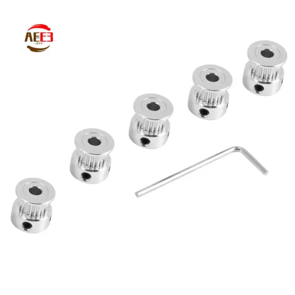 AEE3-5PCS Aluminum GT2 Timing Belt Pulley 20 Teeth Bore 5Mm Width 6Mm And Wrench For Reprap 3D Printer Prusa I3