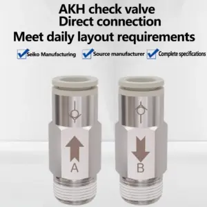 2PCS Pneumatic Check Valve AKH-B AKB M5 1/8 1/4 3/8 1/2" BSP Thread Air Pipe Quick Check Valve One-way Valve One-button Quick Co