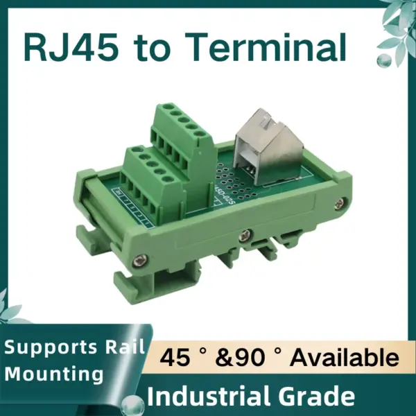 90 Degree RJ45 Vertical Breakout Board, DIN Rail Mount RJ45 Splitter Adapter, Ethernet Network Terminal Block for Industrial Cab