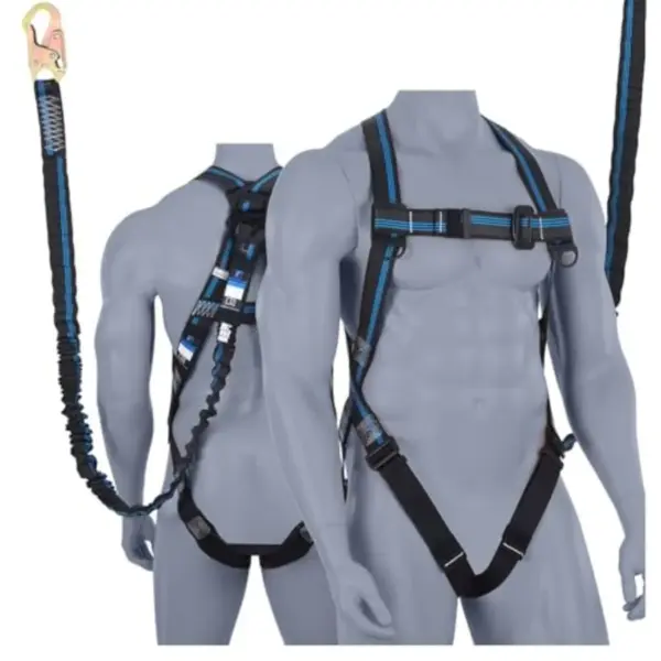 Safety Harness Fall Protection Kit - 3 Pt Full Body Safety Harness with 6 FT Internal Shock Absorbing Lanyard and Snap Hook, fo