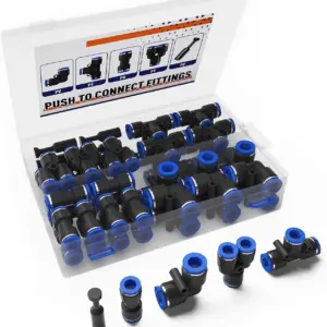 6mm Od 60Pcs Push-In Air Hose Fitting Kit, Quick Connect Pneumatic Fittings Suitable for Air Hoses (T-Fittings, Straight Fittings, Elbow Fittings, Splitter Plugs)