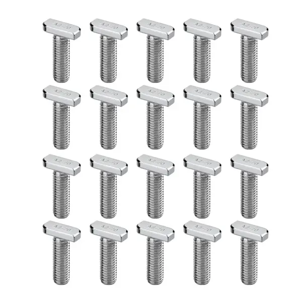 20pcs M8x20 Stainless Steel T-bolts Square Head Screws For Photovoltaic Solar Panel Mounting Rails Aluminum Profiles Accessories