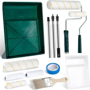 13-Piece Paint Roller Kit with Extension Pole, 9 & 4 Inch Rollers, Tray Liner, Brush, Tape for All Paints & Stains